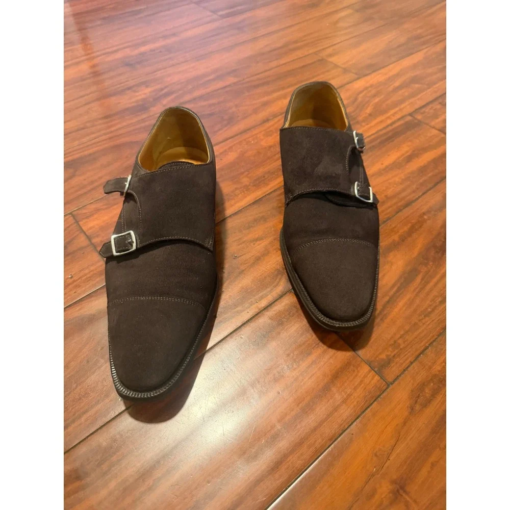 Suitsupply Mens Dark Brown Suede Double Monk Strap Shoes Made in Italy Size 44